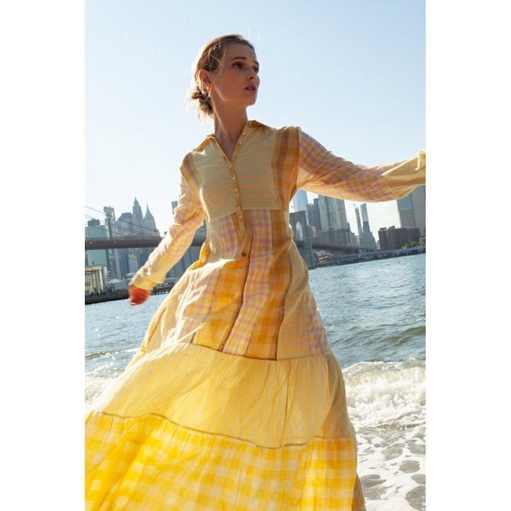 guadalupe designs Chelsea Yellow peasant shirt maxi Dress